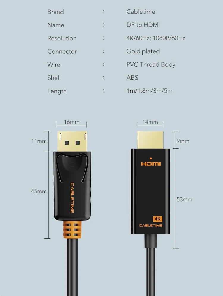 Display Port To HDMI Cable 4k HDMI Cord 1080P/4K 60hz Converter