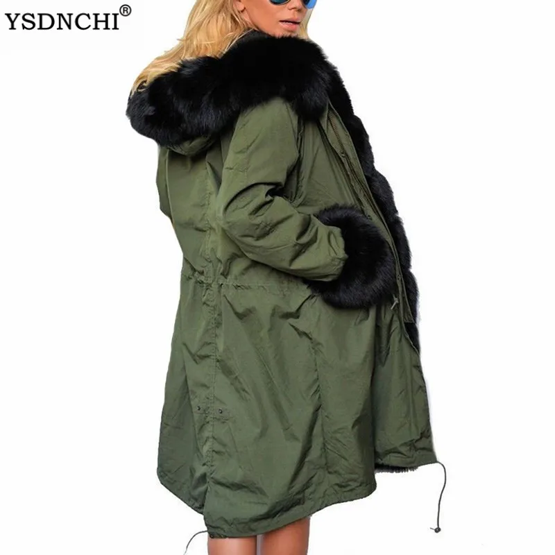 YSDNCHI длинная Парка женская зимняя куртка с капюшоном Пальто Толстая хлопковая теплая куртка женская верхняя одежда парки Плюс Размер Шуба
