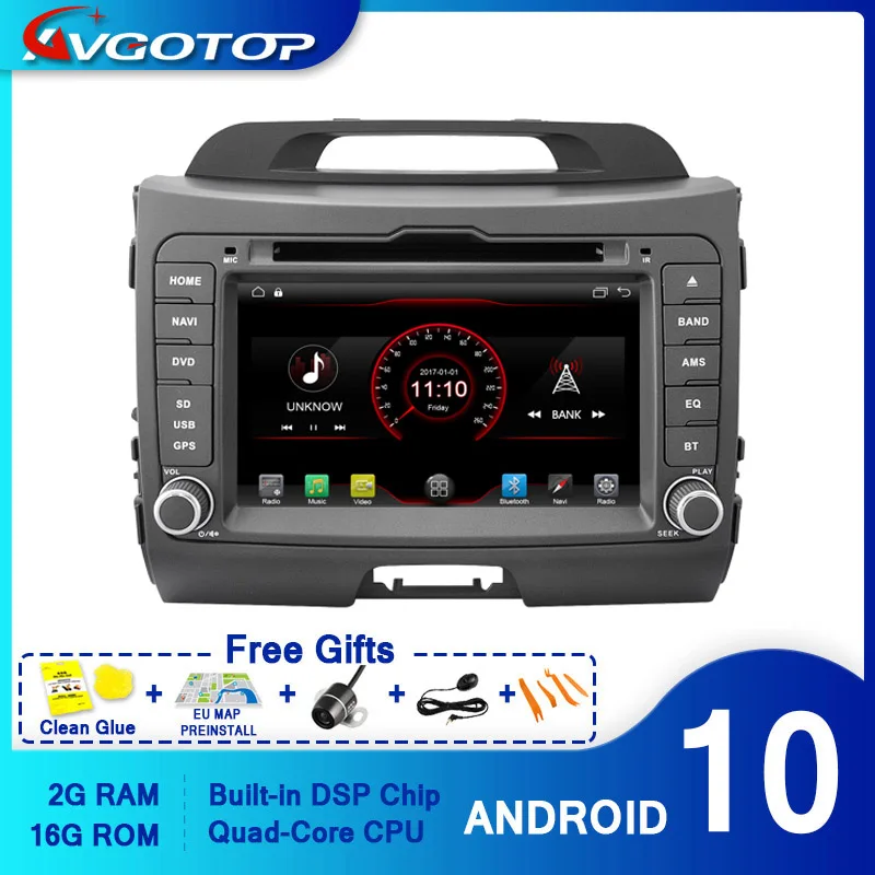 Автомагнитола AVGOTOP Android 10 WINCE Bluetooth GPS DVD плеер для KIA SPORTAGE 2011 2012 2 ГБ 16 MP3 MP4