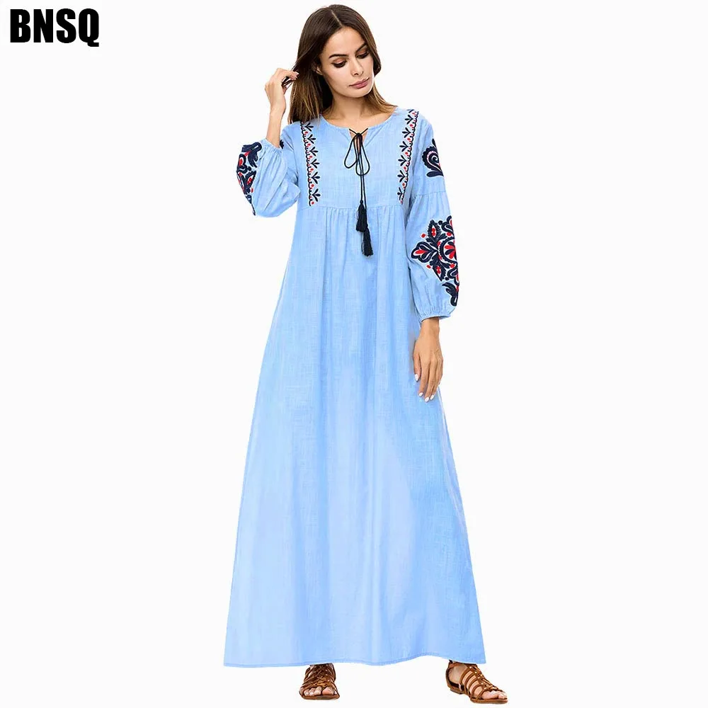 BNSQ женские мусульманские Длинные платья плюс размер халат вышивка abaya открытый Дубай Парер Рамадан Повседневный кафтан длинное платье