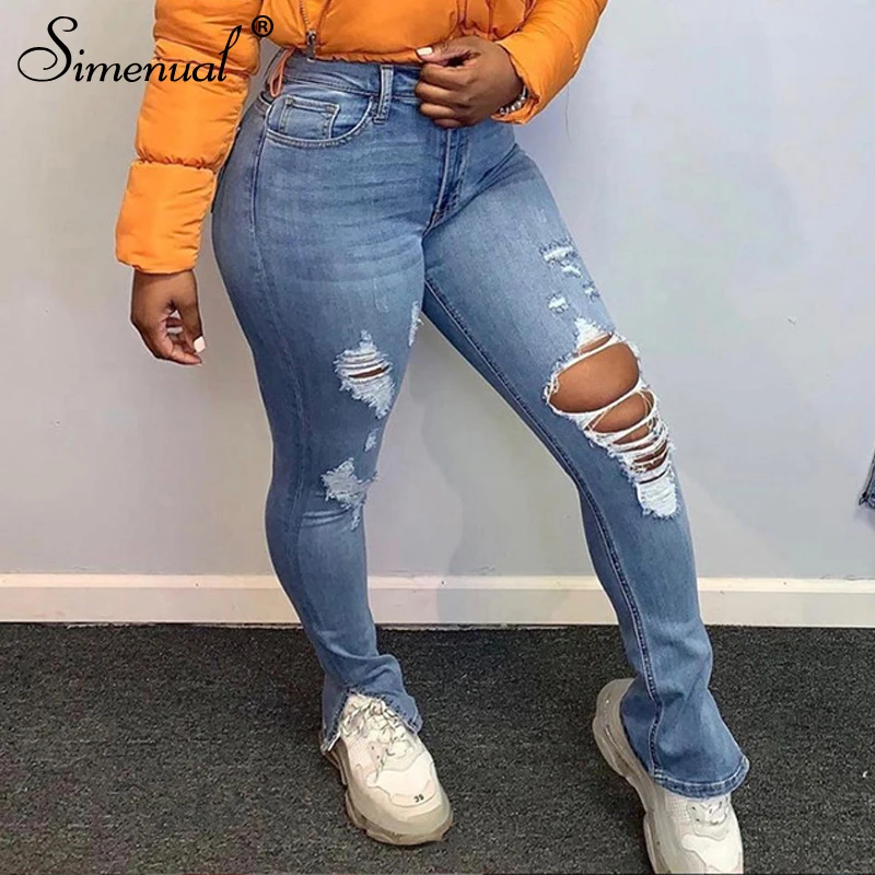 

Simenual Skinny High Waist Denim Ripped Distressed Jeans Women Fashion Autumn Streetwear Pencil Pants Cut Out Pocket Trousers