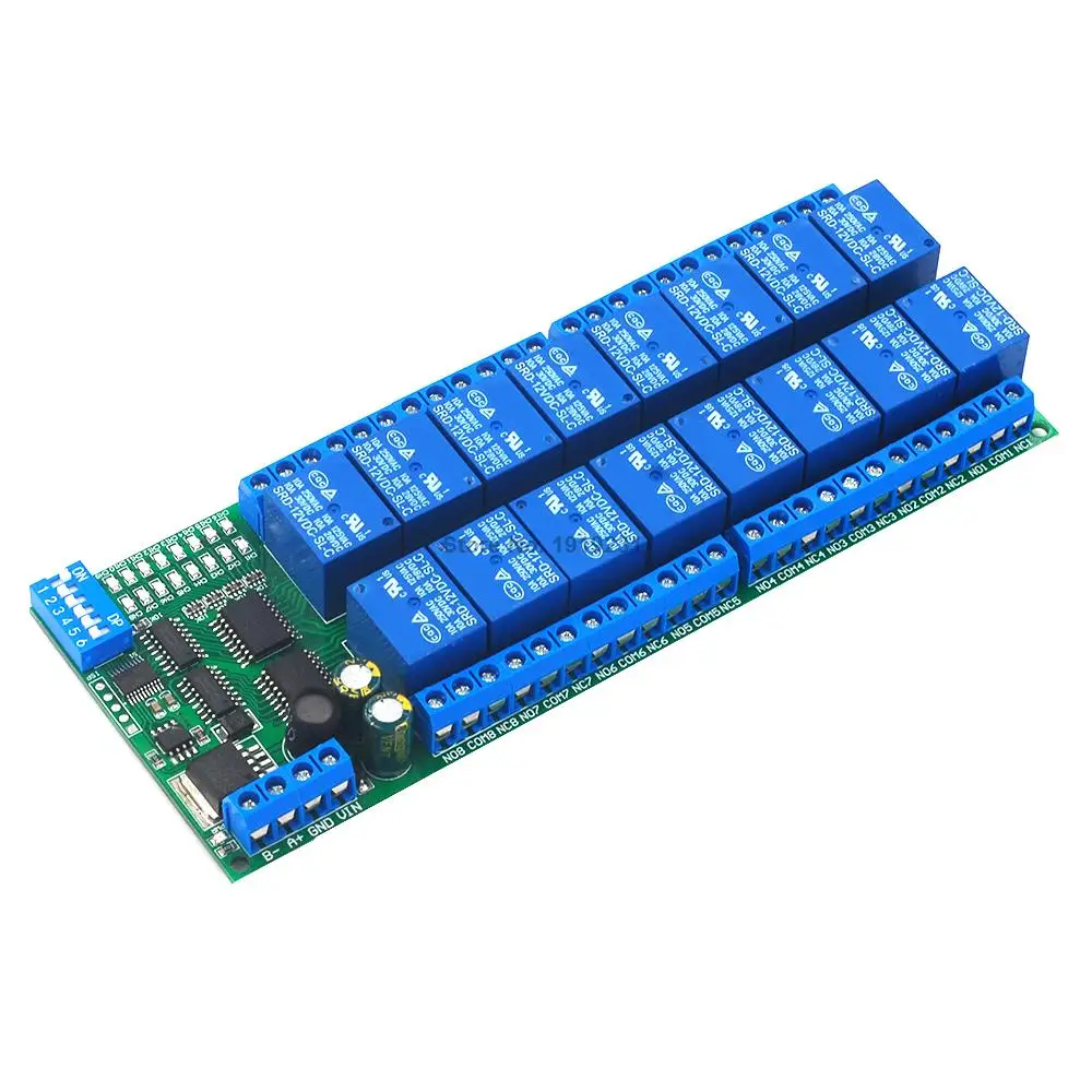 12 В 16 канальный RS485 Реле Modbus RTU протокол последовательный пульт дистанционного управления ПЛК плата управления