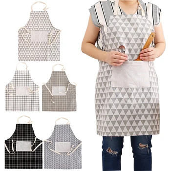 

Nordic Black And White Geometric Kitchen Aprons Cotton Linen Unisex Home Cooking Baking Shop Cleaning Bibs