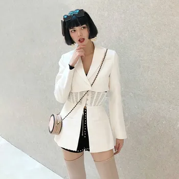 

SONDR Blazer Casual De Color Sólido Para Mujer, Solapa De Manga Larga, Cintura Alta, Botón Delgado, Ropa Femenina, Moda