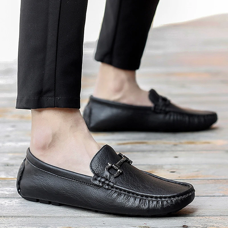 Zapatos de talla grande 39 48 para hombre, cómodos mocasines informales de verano para hombre, mocasines de cuero genuino, cómodos zapatos antideslizantes|Zapatos informales de - AliExpress