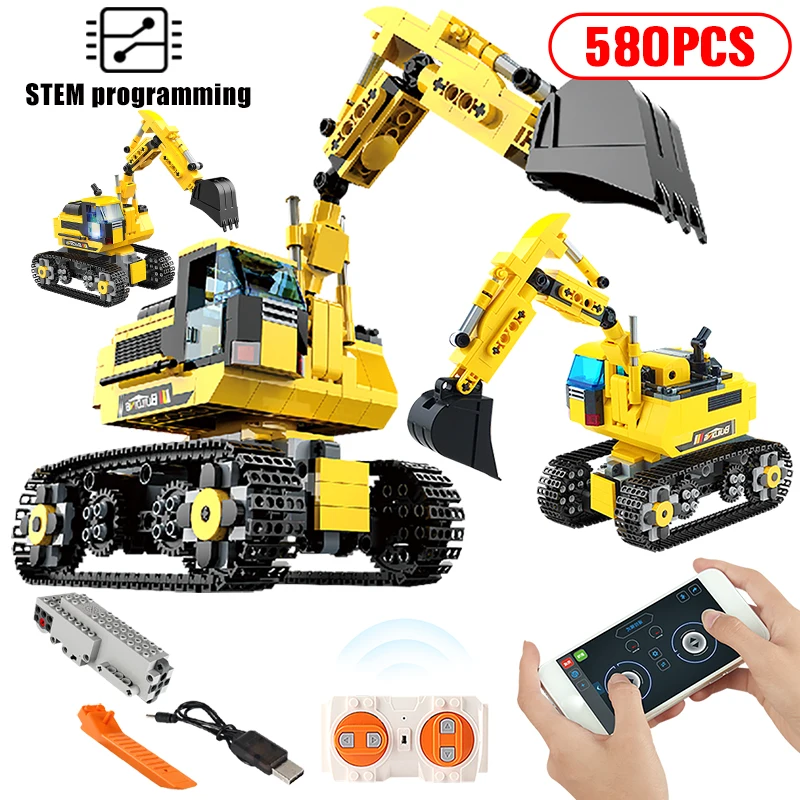 City Technical APP RC Programming Engineering Excavator Building Block Voice Remote Control Trucks Bricks Toys For Kids Gifts | Игрушки и