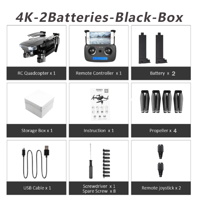 ZLRC Дрон с камерой Sg901 4k 1080p Hd Двойная камера следуем за мной Квадрокоптер Fpv Профессиональный Gps долгий срок службы батареи игрушка малыш E58 - Цвет: 4K 2B Black