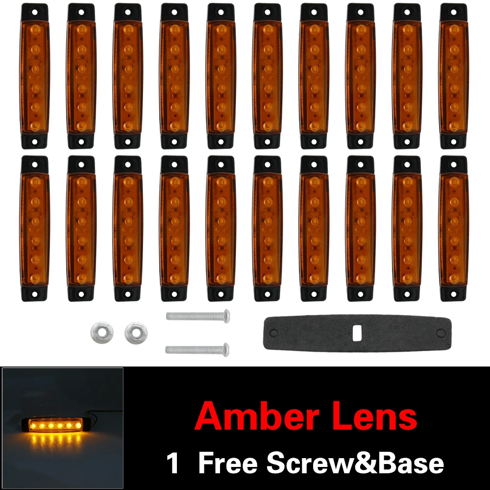 20x Amber 12/24V 6 светодиодный красный+ белый+ желтый прицеп пикап Боковые указатели поворота Габаритные светильник грузовик Грузовые автомобили автобус оформление Боковой габаритный фонарь - Color: 20x Amber