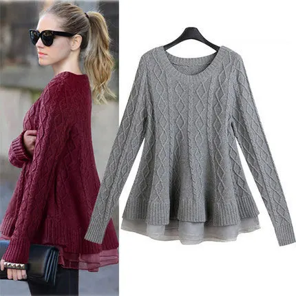 

Europe And America Large Size Dress Autumn And Winter New Style Knitted Sweater Tops