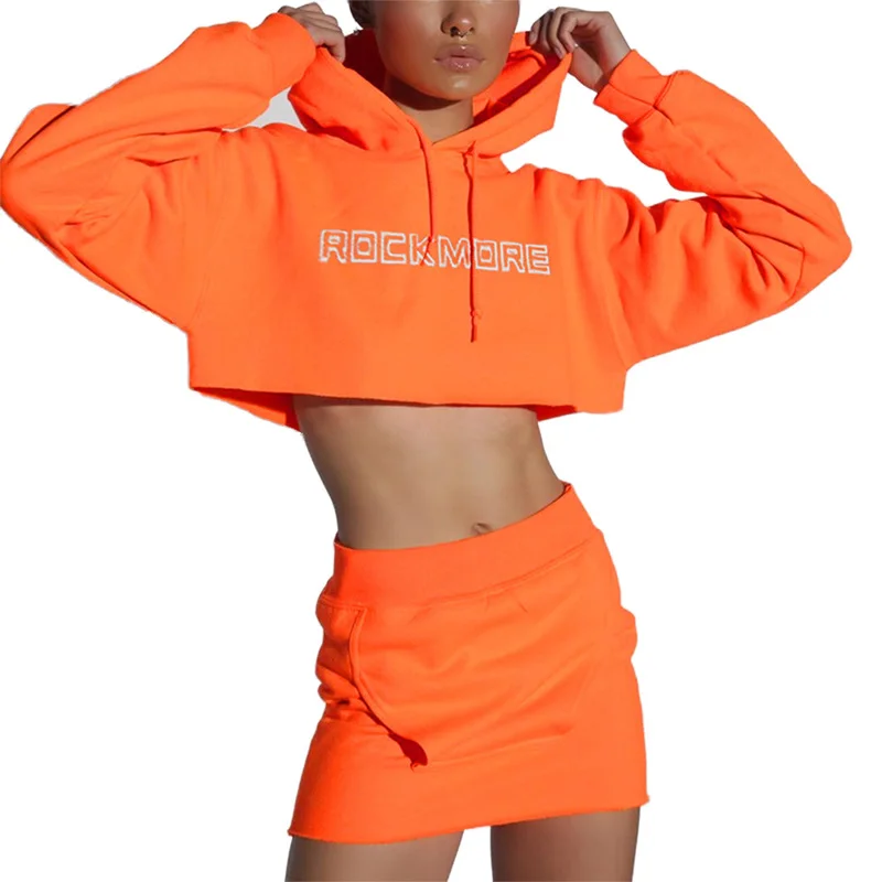 

New Women Hoodies Autumn Long Sleeve Tops Short Pullovers Hooded Sweatshirt Hoodies Sweatshirt Women Outfits Skirt Set Sweatsuit