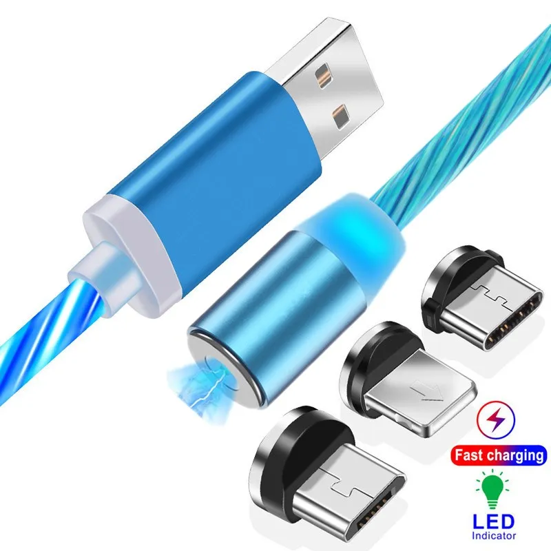 

Magnetic Cable 1M Braided Mobile LED Type C Micro USB Magnet Charger Cable For Apple iPhone Samsung Note 10 Huawei Nova 5 Pro
