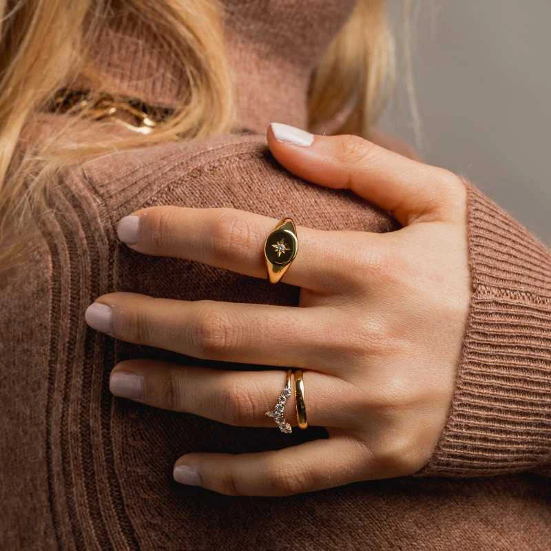 2021 Small Gold Color Rings for Girls Zirconia Star Tarnish Free