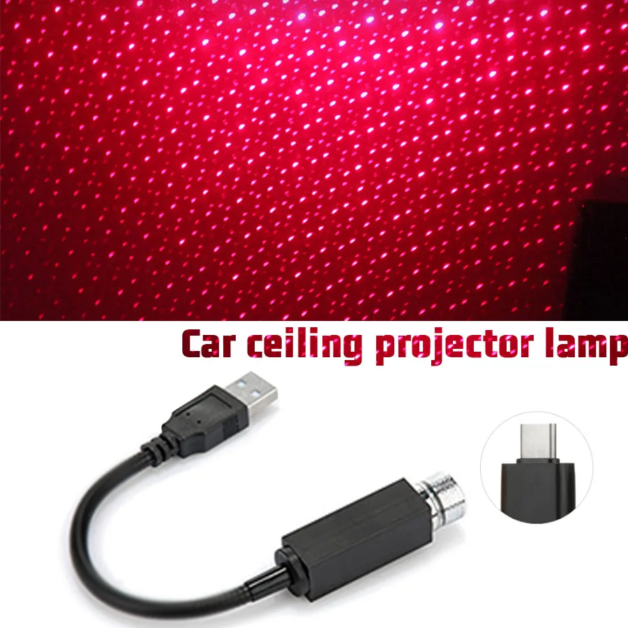 

Car Roof Star Projector Light Mini LED Night Lights Interior Ambient Atmosphere with USB Plug Type-c Connector