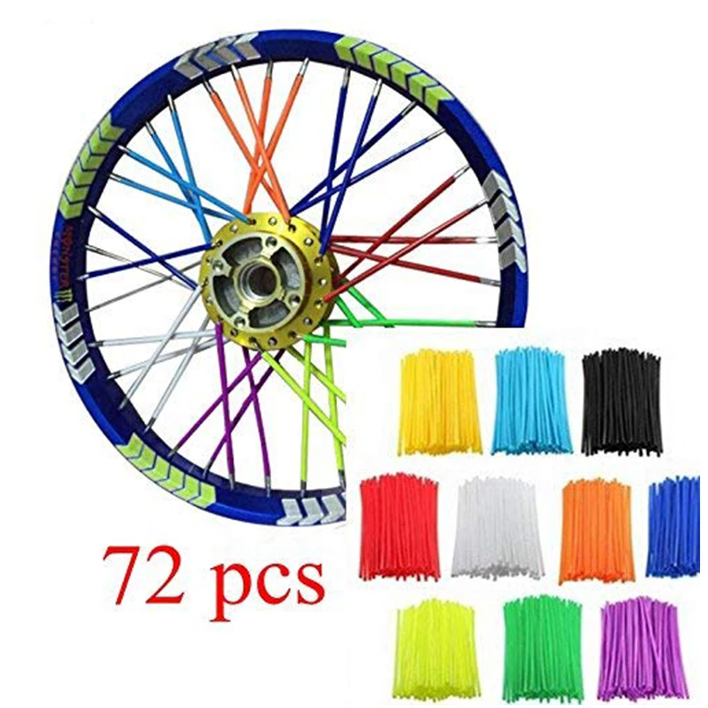 Motorcycle Spokes 72pcs Motorcycle Dirt Bike Colorful Wheel Spoked Protector Wraps Rims Skin Trim Covers Pipe Decor For Yamaha Honda Kawasaki BMW