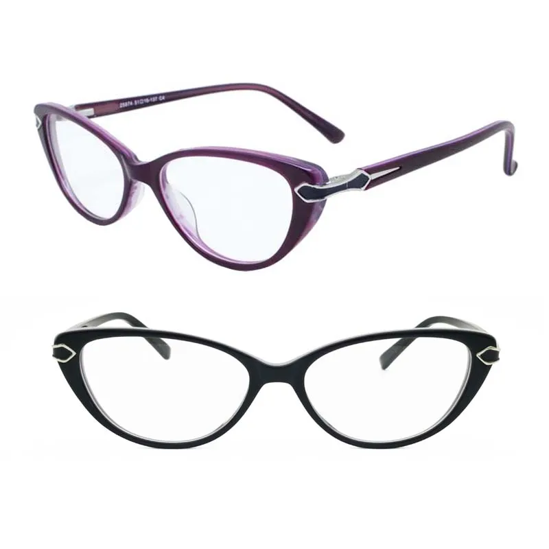 Retail Sale 25874 Lady Classic Vintage Cateye Full Rim Acetate Prescription Eyeglasses with Steel Flower Pattern Flexible Hing