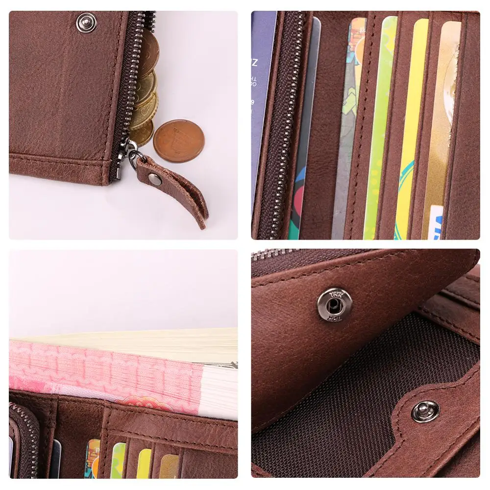 Мужской кошелек RFID, дизайн, высококачественный мужской кошелек, мягкий держатель для карт, кошелек для монет на молнии, верхний слой, коровья кожа, короткий кошелек