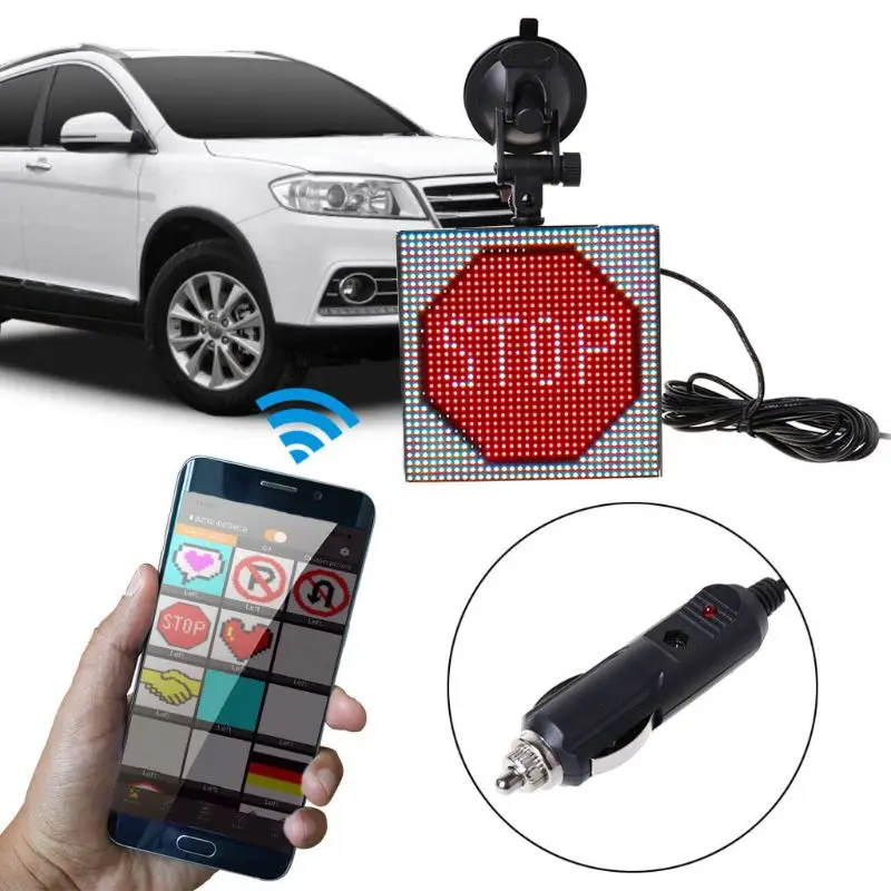 Полноцветный беспроводной bluetooth приложение управление Автомобильный светодиодный экран прокрутки светодиодный знак, инструкция по вождению, изображение GIF светильник