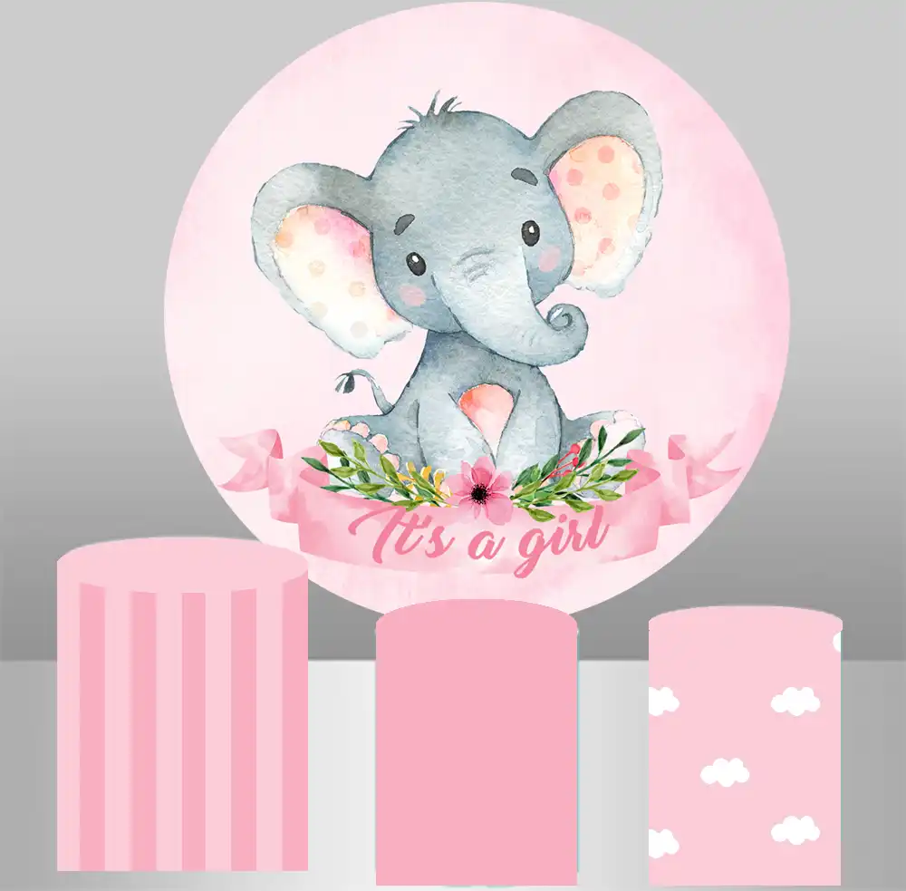 Fondo Circular De Dibujos Animados Acuarela Elefante Fondo Rosa Azul Baby Shower Ninos Ninas Fiesta De Cumpleanos Cubierta De Mesa De Vinilo Aliexpress