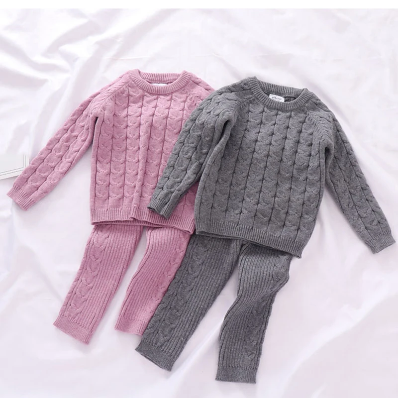 Toddler Baby Girls Clothes Sets Kids 2pcs Winter Knitting Pullover