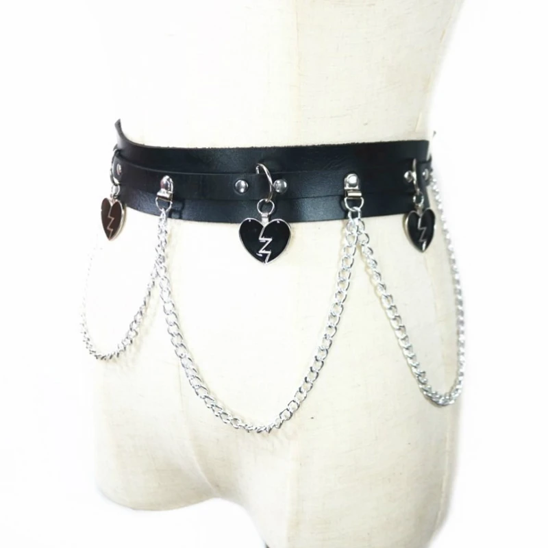 

Harajuku Unisex Men Women Wide Waist Belts PU Circle Punk Gothic Chain Link Metal Strap Fashion Punk Belt