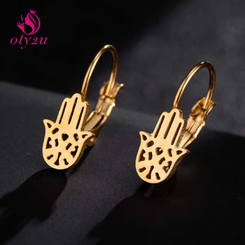 

Oly2u Stainless Steel Ancient Gold Pierced Fatima Hamsa Hand Stud Earrings Bohemian Jewelry for Women Christmas Gift