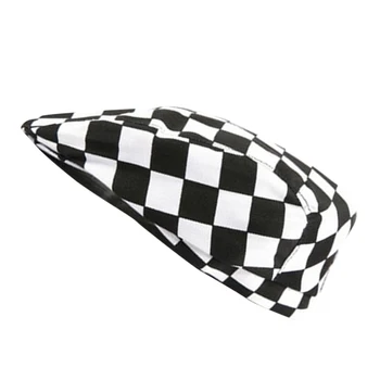 

Fashion Unisex Chef Hat Catering Baker Cook Duckbill Beret Golf Cap White Grid