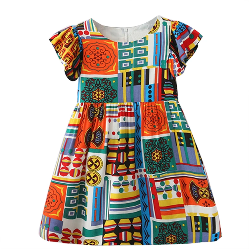 Los niños estilo europeo y americano vestido 2019 verano niñas de corta estampado geométrico patrón vestidos diseño niñas|Vestidos| - AliExpress