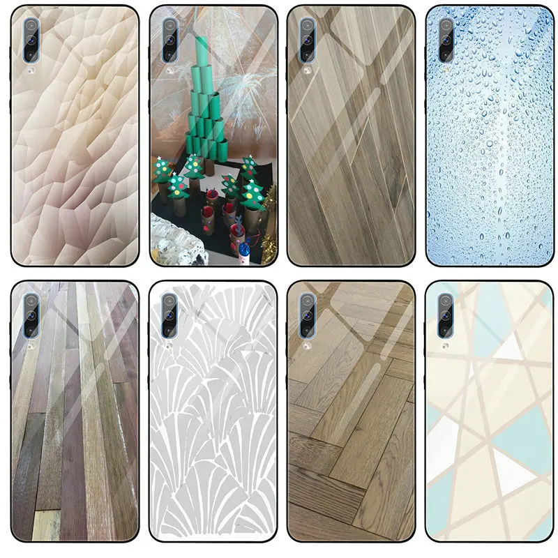 Зеленый шеврон по дереву закаленное стекло телефонные чехлы для Samsung Galaxy A6 A8 A9 A10
