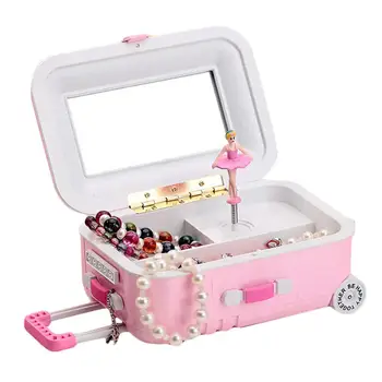 

Draw-Bar Suitcase Music Box Girl's Musical Jewelry Storage Box With Spinning Dancing Little Cartoon Girl Birthday Present