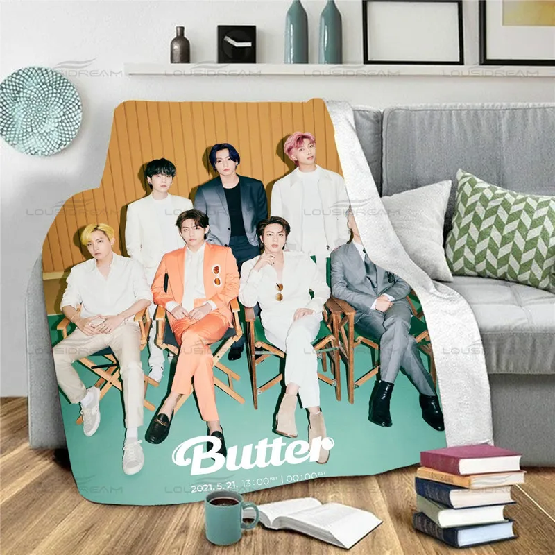 Popular Idol Boy Group Flannel Thin Blanket《Butter》promotional Poster Pattern Blanket Portable Home Travel Office Cover | Дом и сад