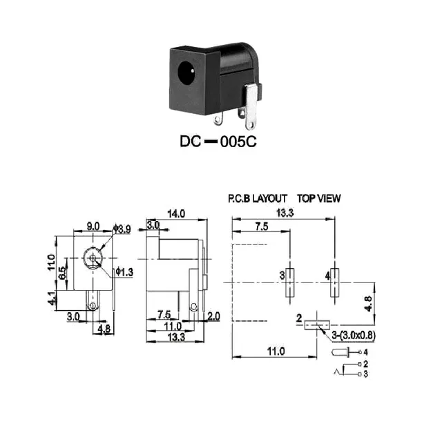 5x CONECTOR DC JACK HEMBRA 5,5X2,5 MM MONTAJE SUPERFICIE REF2254