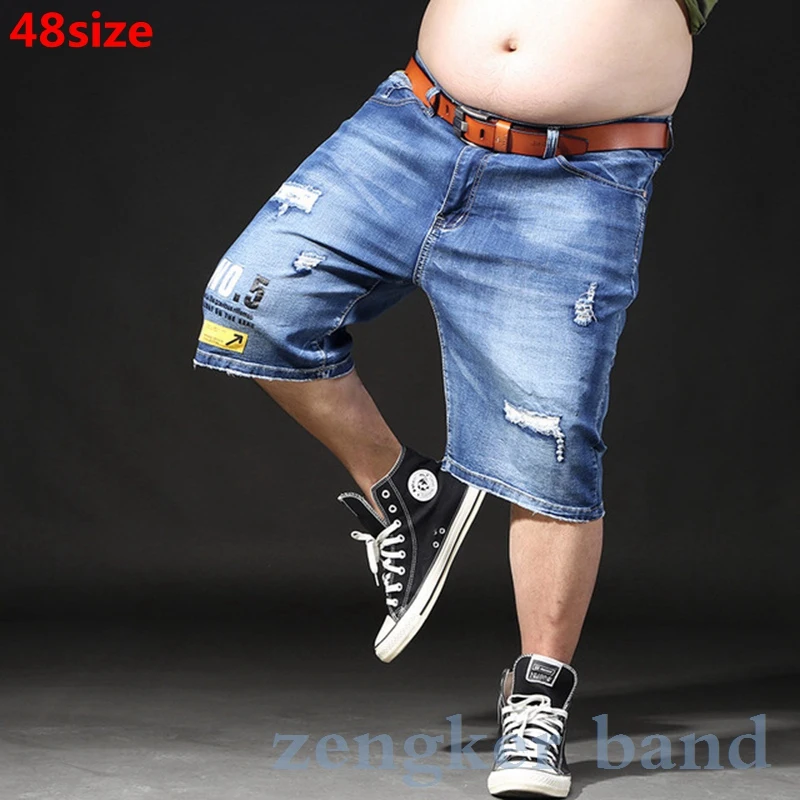 Summer new plus size XL men's denim shorts old hole retro loose big guy men 6xl 7xl mens casual | Мужская одежда