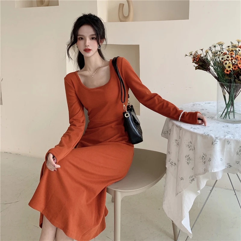 Chic Fashionable And Versatile, High Waist And Thin, Medium And Long, With Solid Color Dress Inside And Outside