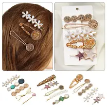 Tocado de moda, joyería, accesorios para el cabello para mujer, pinza para el pelo con perlas, horquilla geométrica con diamantes de imitación
