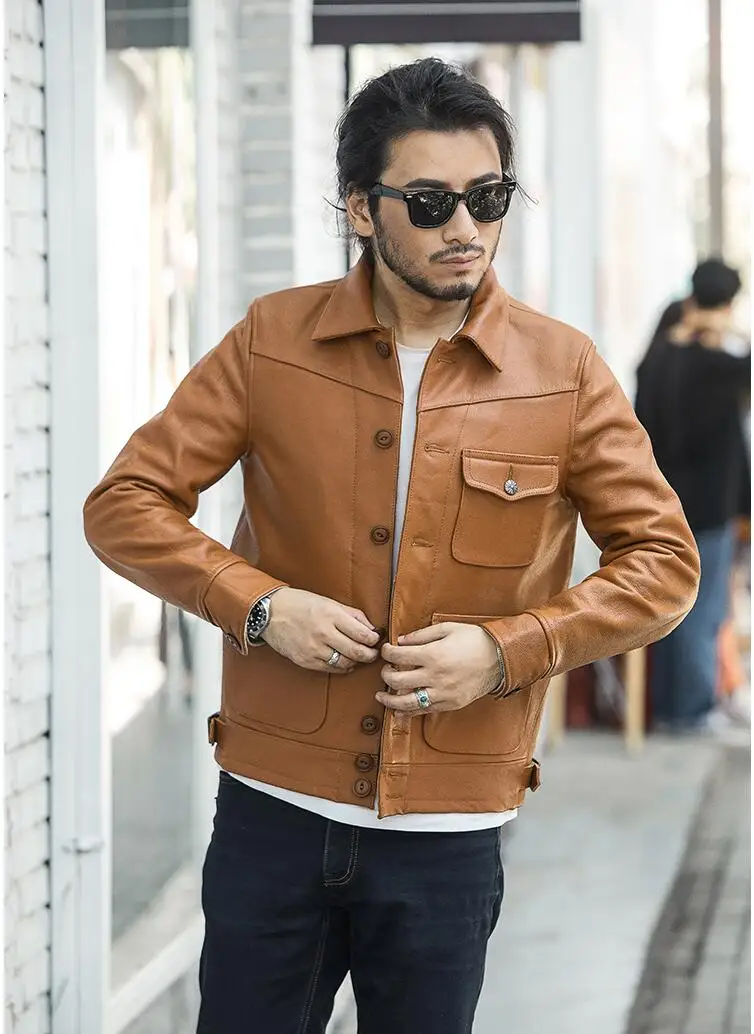 Clearance 2019 Dark Brown Men Japan Style Short Casual Leather Jacket Plus Size 3XL Genuine Cowhide Autumn Slim Leather COat FREE SHIPPING 6
