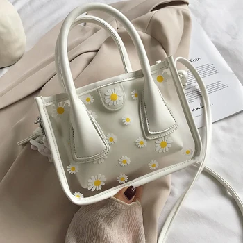 

2020 New Korean Version of The Net Red Daisy Wild Transparent PVC Child and Mother Bag Ins Hand Shoulder Messenger Tote Bag