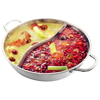 

28cm Stainless Steel Hot Pot Single-layer Kitchen Thicken Soup Stock Cooking Mandarin Duck Pot Durable Binaural Cookware
