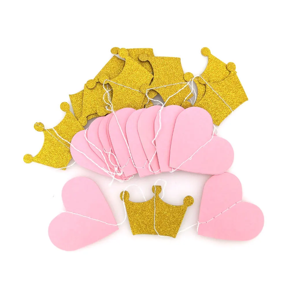 

2M 3D Love Heart Gittler Crown Paper Garland Hanging String Happy Birthday Bunting Paper Banner for DIY Home Wedding Christmas D