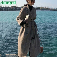 CHAMSGEND зимнее шерстяное пальто для женщин с отложным воротником, длинное шерстяное пальто большого размера, женское ветрозащитное пальто, верхняя одежда manteau femme