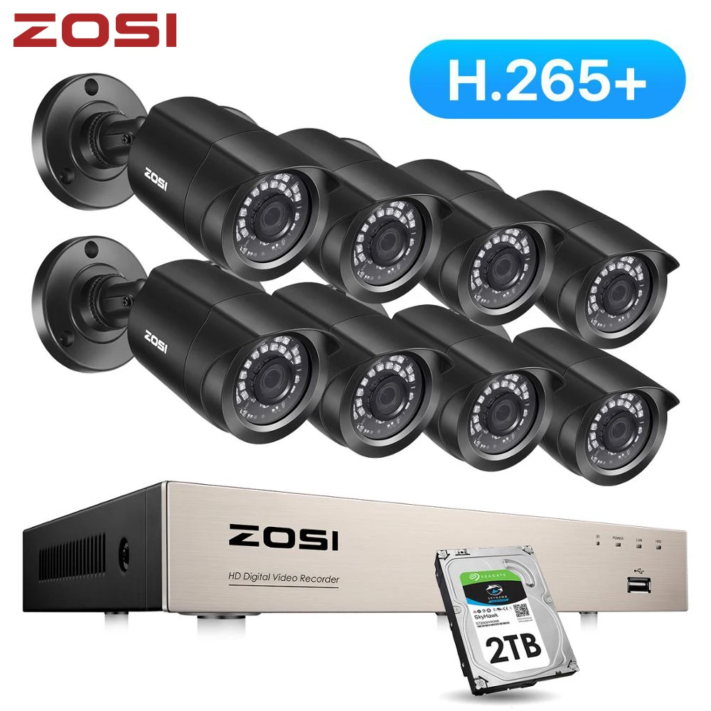ZOSI 8CH sistema CCTV H.265 + HD-TVI DVR kit 8 1080p seguridad del hogar impermeable Visión Nocturna exterior Cámara Kit de videovigilancia