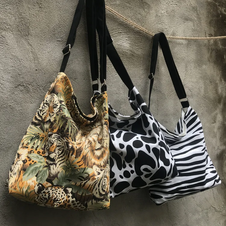 

Leopard Print Zebra Pattern Canvas Bag Ladies Shoulder Casual Tote Shopping Bag Large Capacity Handbags Totes Women TB82