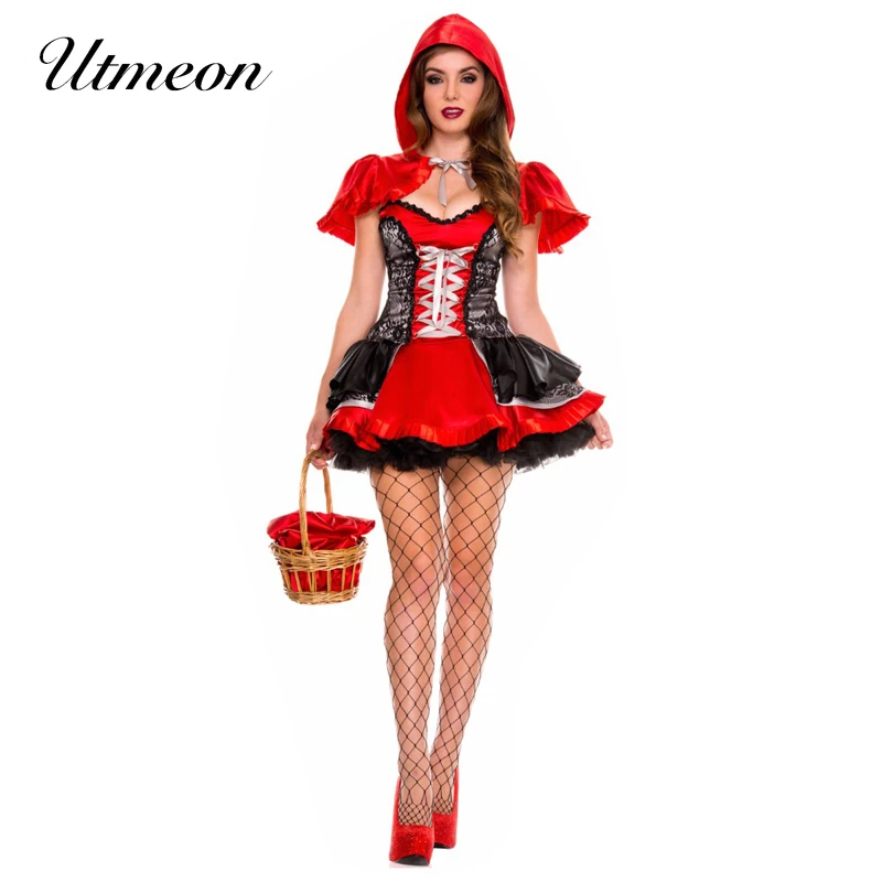 LADIES RED RIDING HOOD ENCHANTRESS COSTUME FAIRYTALE BOOK DAY ADULTS FANCY DRESS