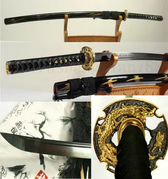 

DAMASCUS FOLDED STEEL CLAY TEMPERED JAPANESE SAMURAI SWORD KATANA DRAGON