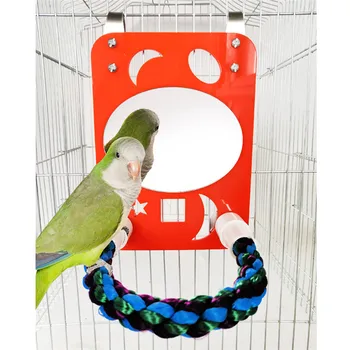 

Bird Parrot Toy Chewing Bite Hanging Cage Swing Climb Rope Mirror Toys High Quality Safety Bird Stand Pet Supplies