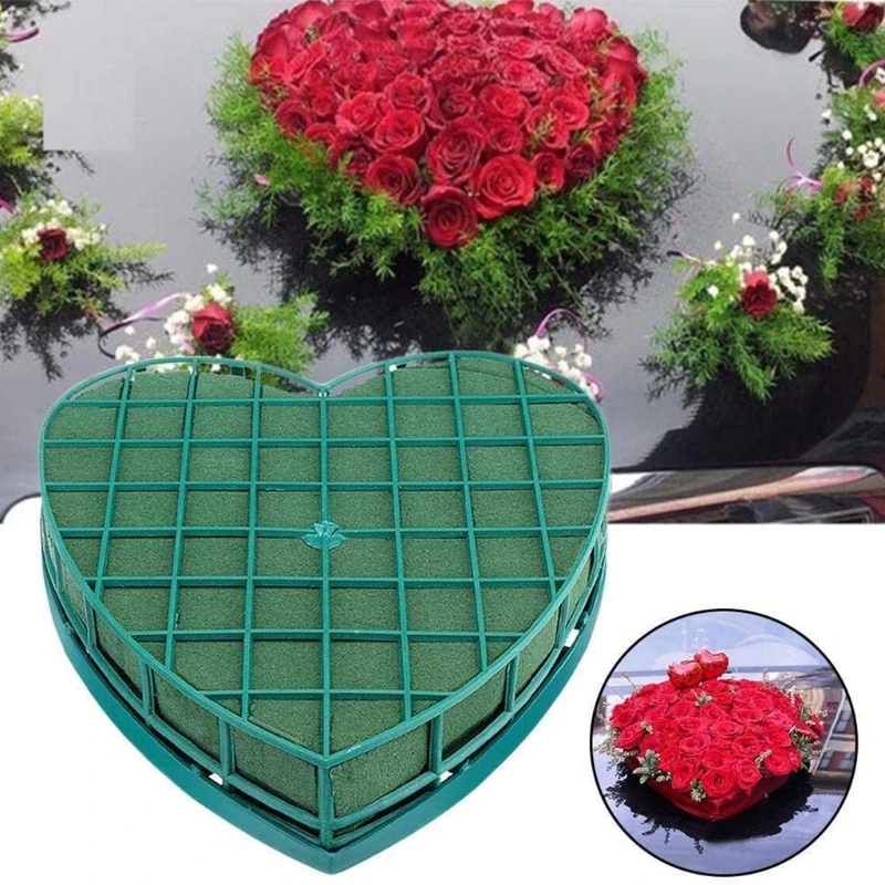 Wedding Car Heart Shape Flower Foam Cage with Suction Cup Green Styrofoam Wet Floral Block