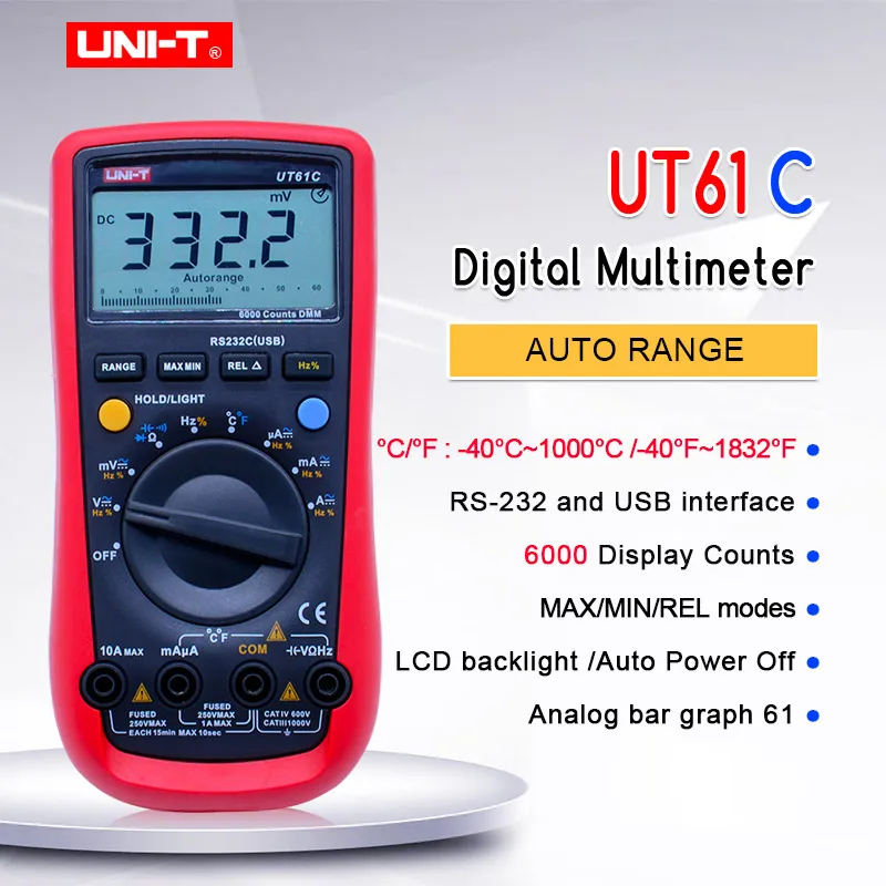 Цифровой мультиметр UNI-T UT61C AC DC Ток Напряжение Сопротивление Емкость Частота термометр диод тест RS232 ЖК-подсветка