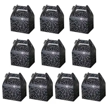 

Black Halloween Party Favors Boxes Candy Treat Boxes Spider-Web Gift Boxes Wedding Baby Shower Birthday Party Boxes Supplies, 12