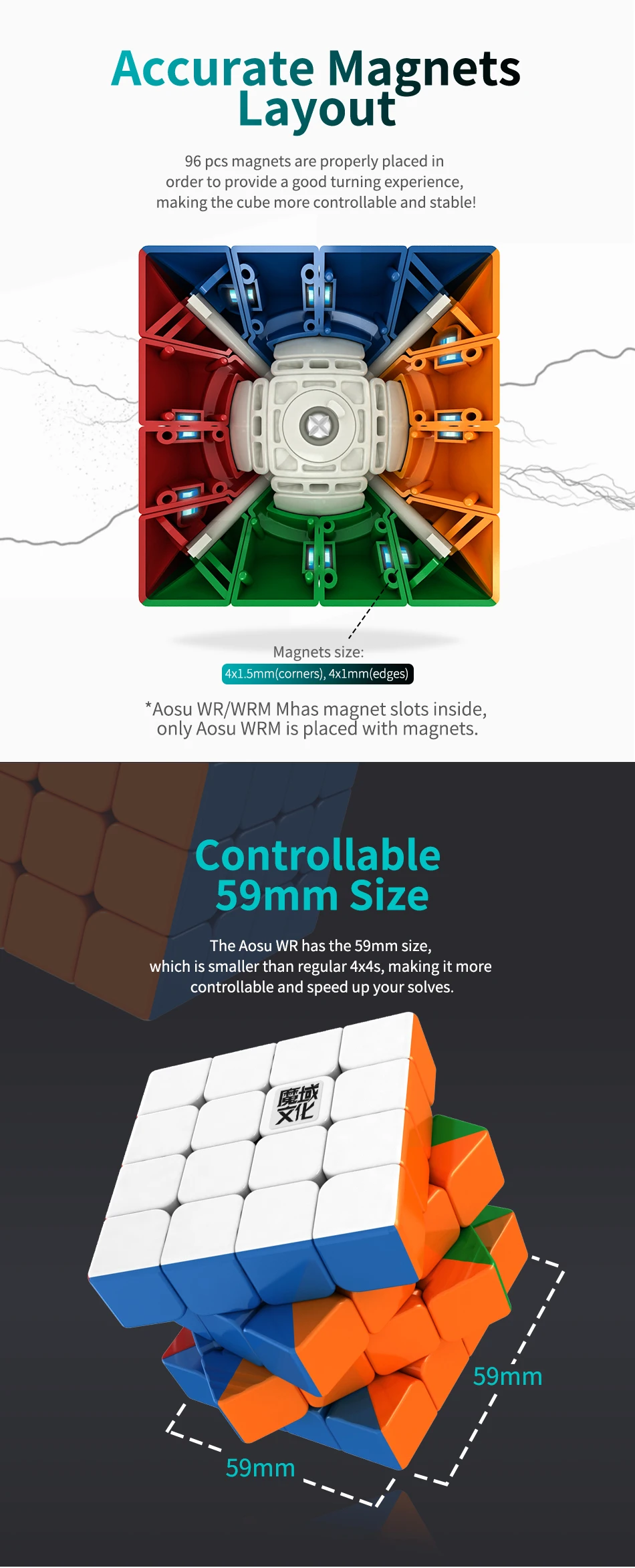 Moyu Aosu WR 59 мм магнитный 4x4 скоростной куб черный/без наклеек магический куб магниты Куб Головоломка Развивающие игрушки