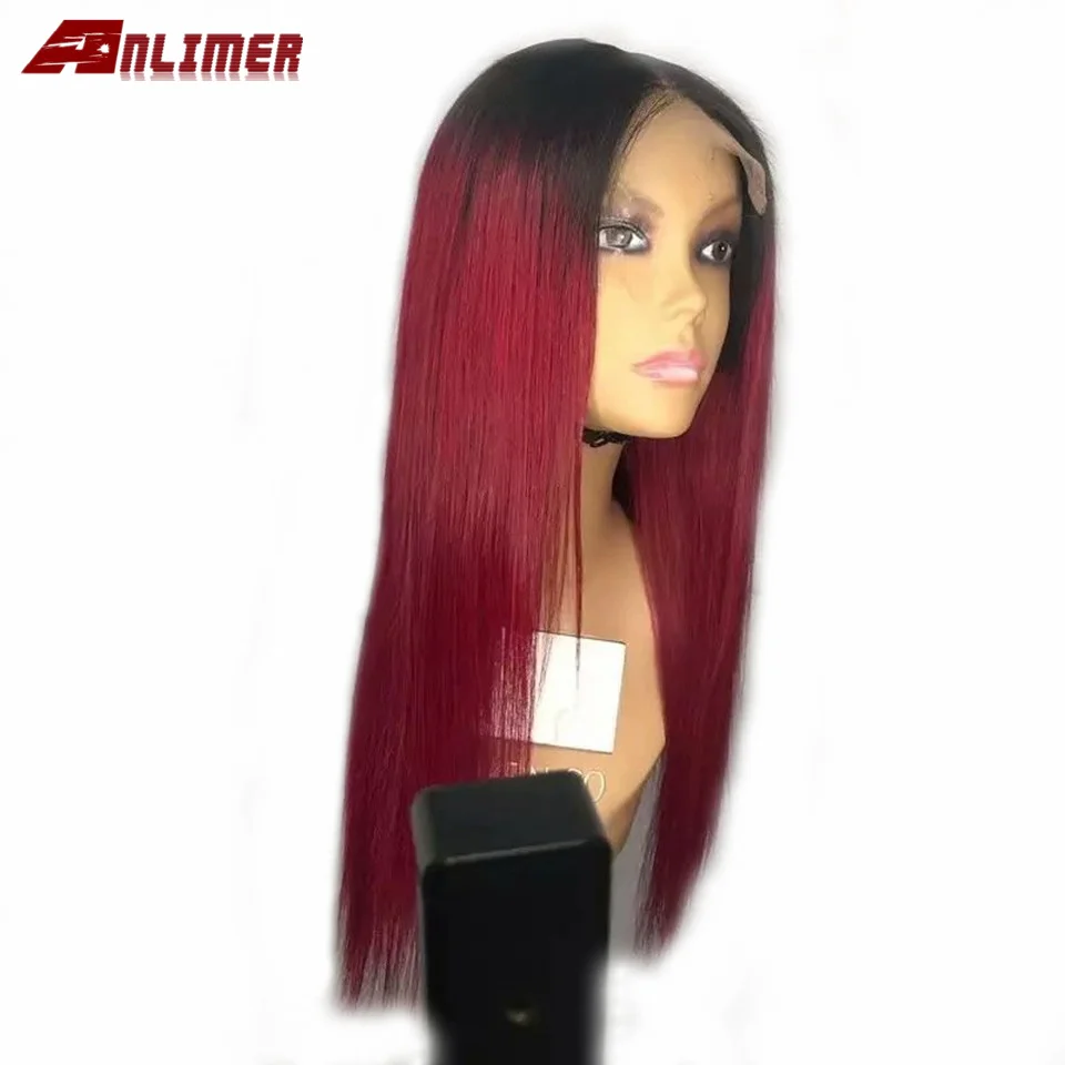 1B/бордовый Омбре цвет фронта шнурка человеческих волос парик с волосами младенца 13*6 прямой/объемная волна бразильские волосы remy парик шнурка для женщин
