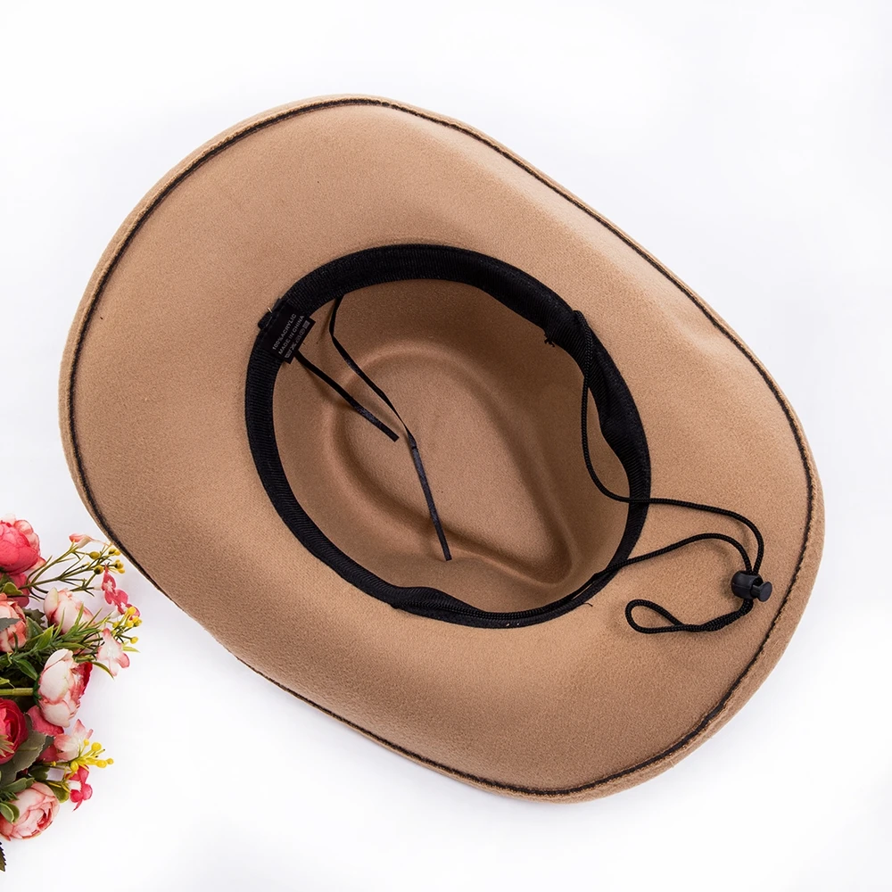 Hot Sale Womem Men Wool Blend Western Cowboy Hat Wide Brim Cowgirl Jazz Cap Leather Band